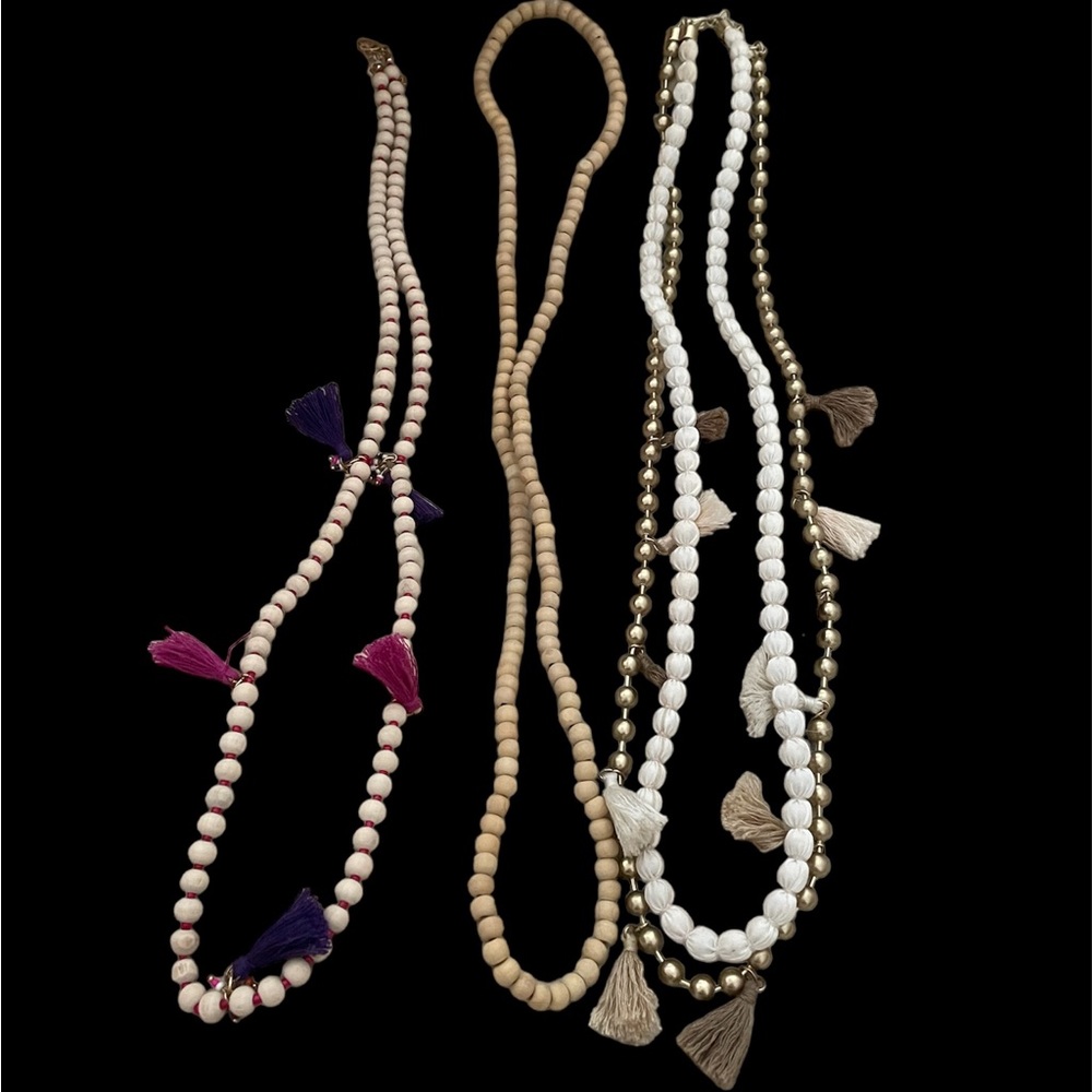 3 necklaces w/beads & tassels